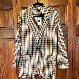 NWT Brown and Black Gingham Oversized Blazer
